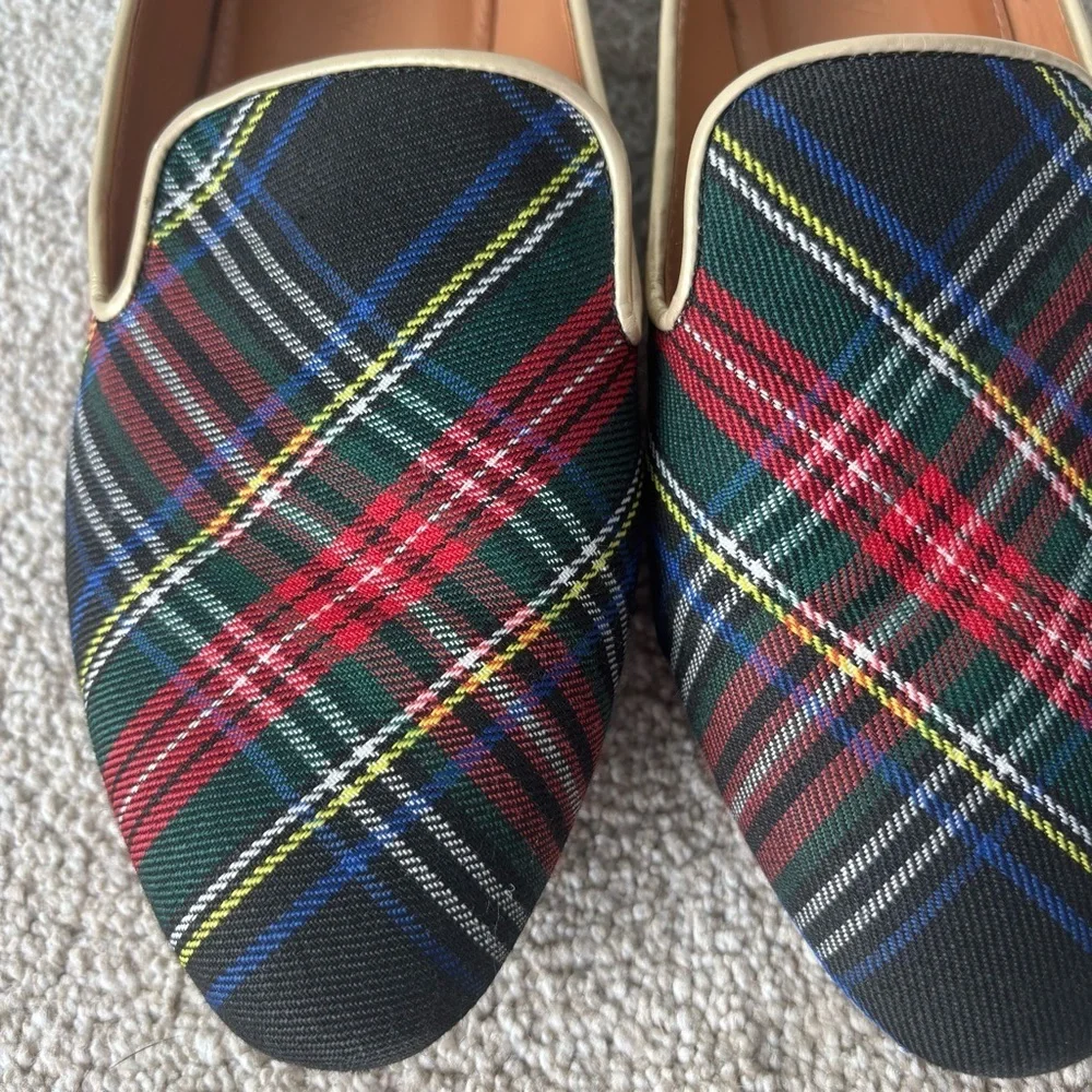 J. Crew Stewart Smoking Loafer Tartan Plaid Red Green Slip On Holiday Preppy